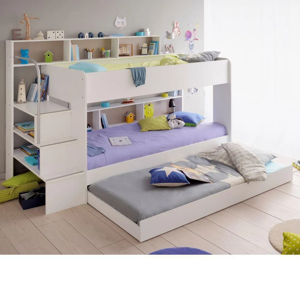 Bibop White Wooden Bunk Bed with Underbed Trundle Frame Only - EU Single