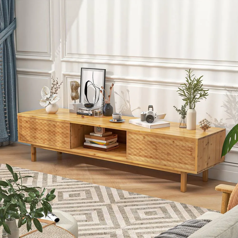 Costway Bamboo TV Stand for TVs up to 70" Home Mid Century Storage Cabinet in Natural 5
