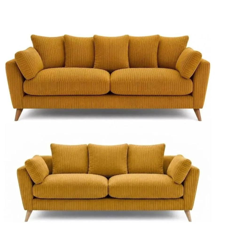 Bliss Furniture Harlow Jumbo Cord 3+2 Seater Sofa Set, Modern Tailored in Mustard