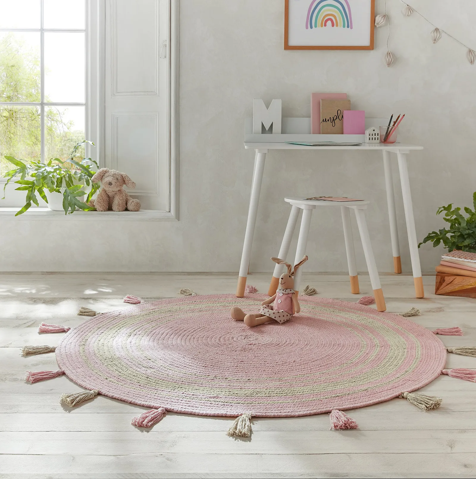 Cotton Tassel Circle Rug Cotton Tassel Pink