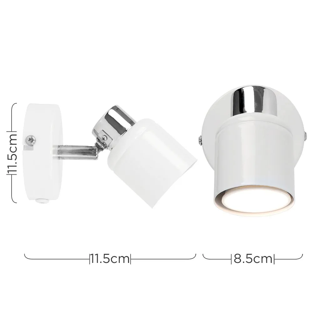 ValueLights Benton Pair of White & Chrome Adjustable Plug In Spotlight Wall Lights 6