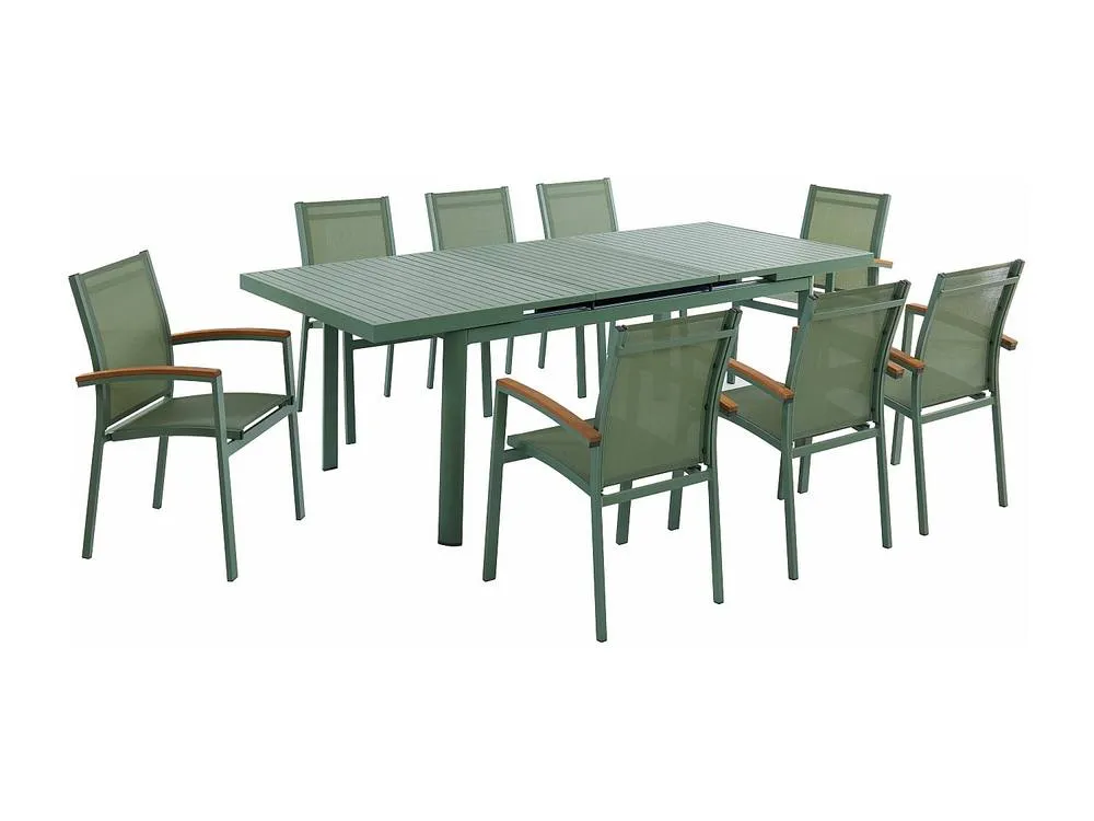 Vente-unique Aluminium Garden Dining Room : One Extendable Table 180/240Cm & 8 in Green 2