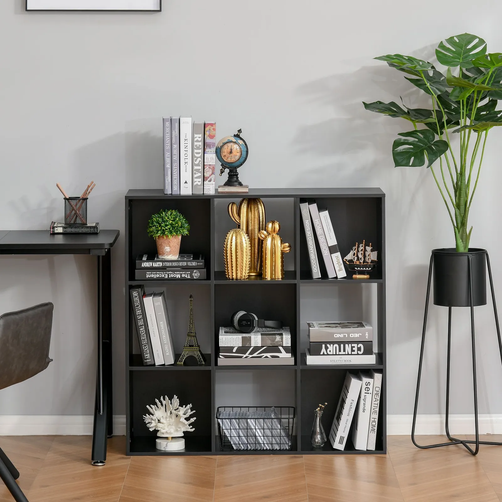 HOMCOM Bookshelf Storage Cabinet Bookcase 9 Cubes Particle Board Home Office in Black