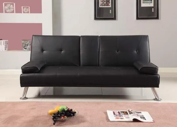 Comfy Living Ltd Faux Leather Italian Style Luxury Sofa Bed with Drink Cup Holder in Brown 2