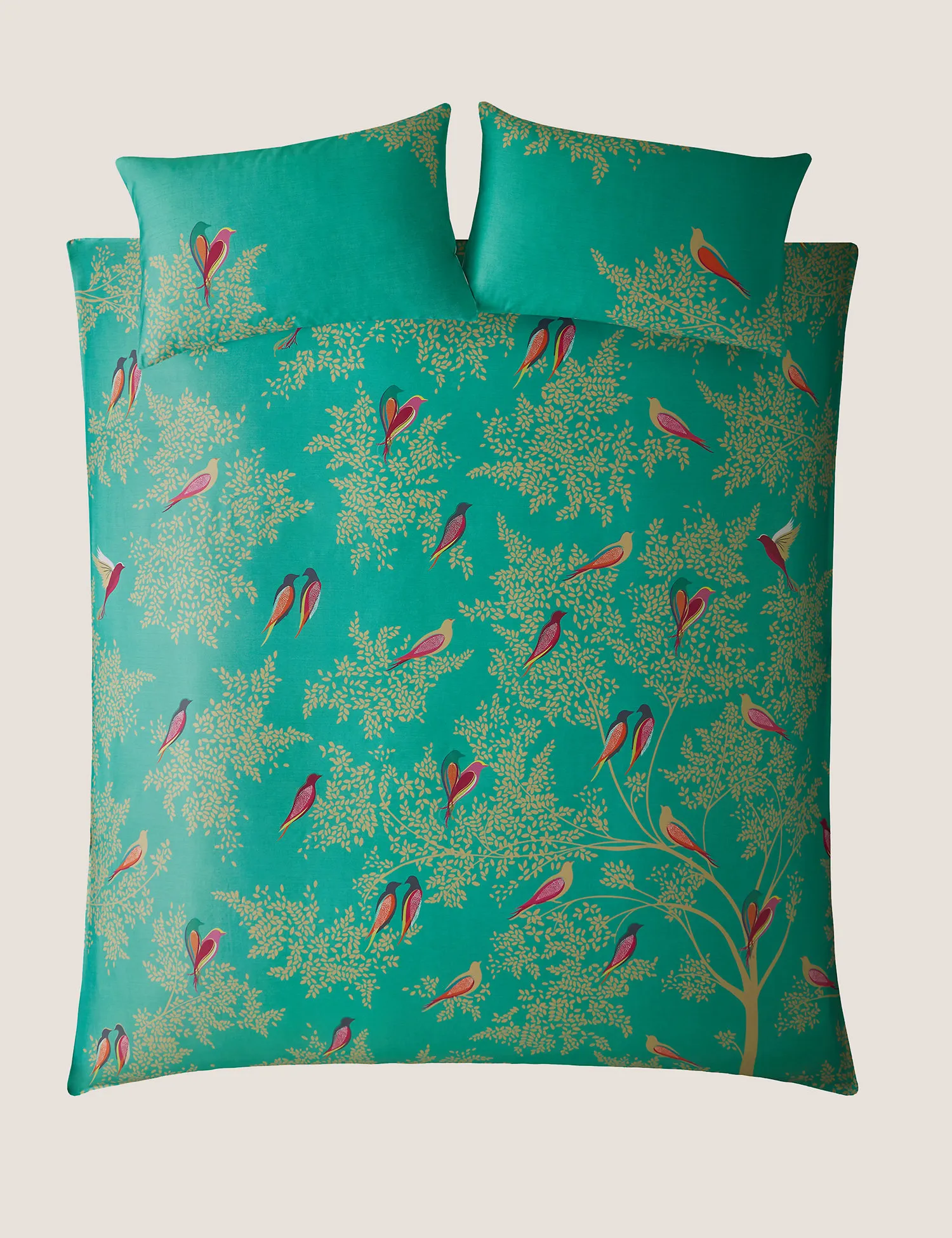 M&S Pure Cotton Green Birds Bedding Set