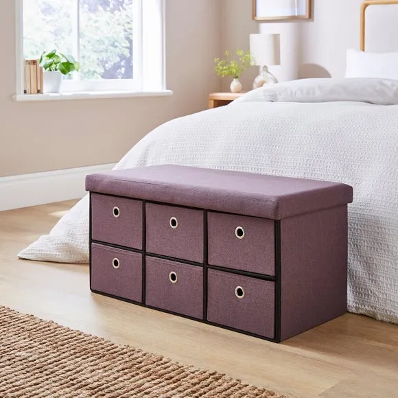 6 Drawer Faux Linen Foldable Ottoman 1