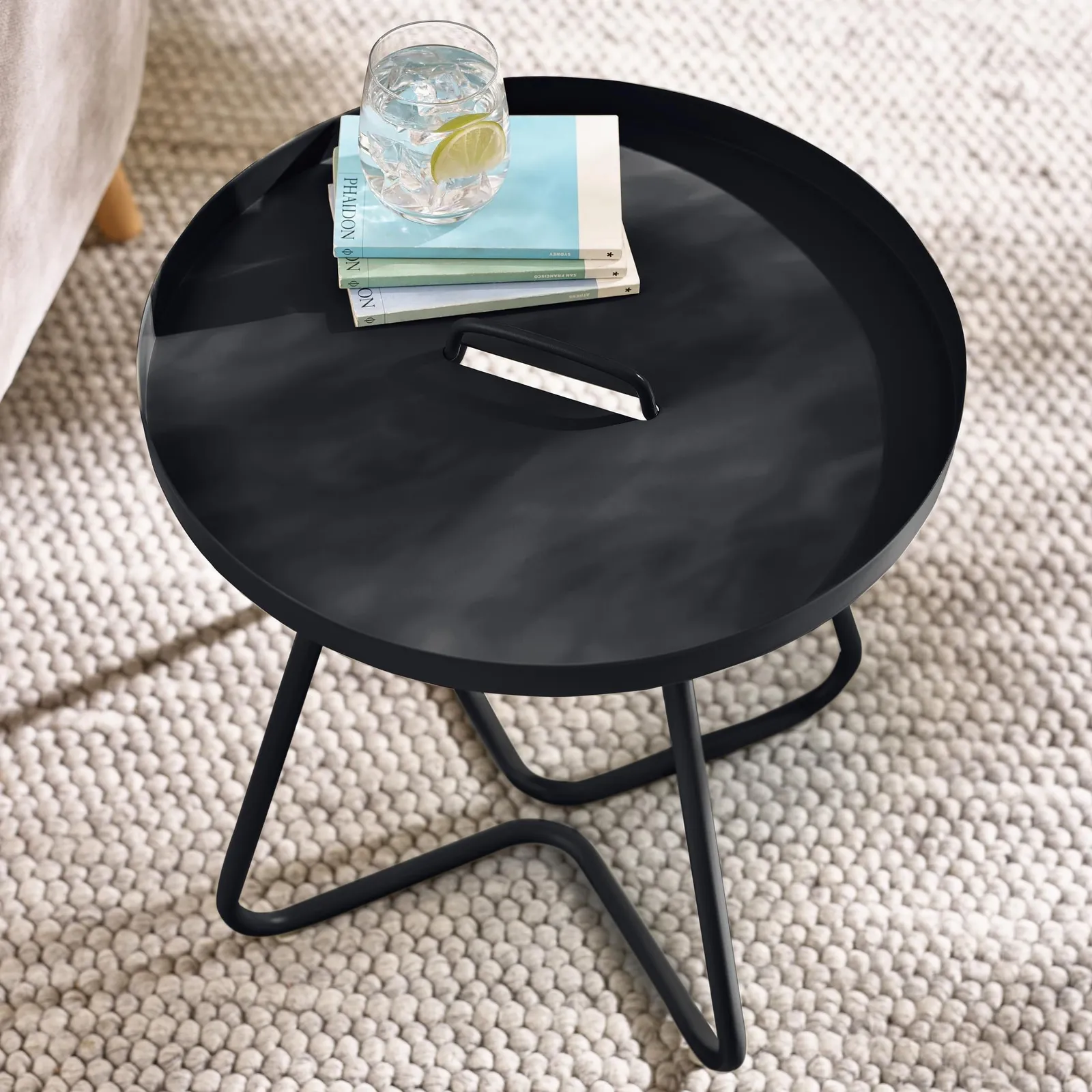 FurnitureboxUK Lyon Metal Outdoor Round Side Table in Black 3