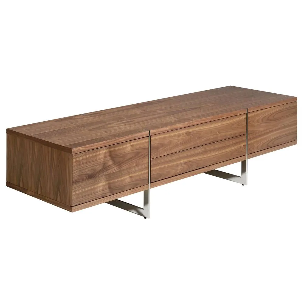 Angel Cerda Walnut TV Stand 180cm with Chrome Stainless Steel in Brown