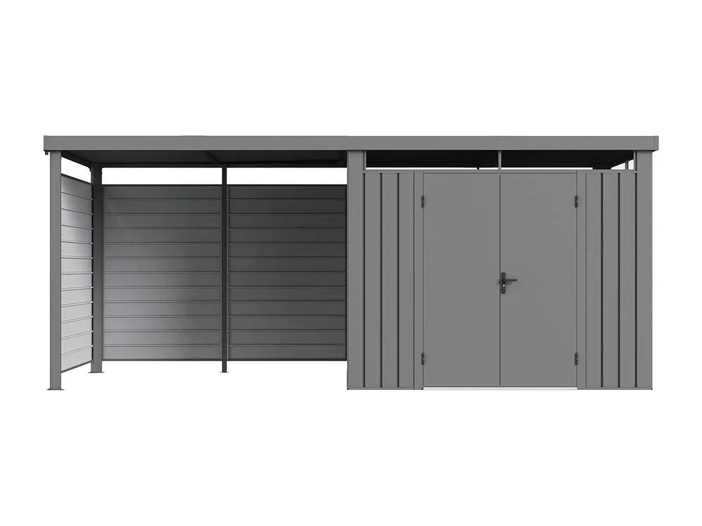 Vente-unique Galvanised Steel Metal Garden Shed 6.25 M² With Lean-To & Openwork in Grey 3