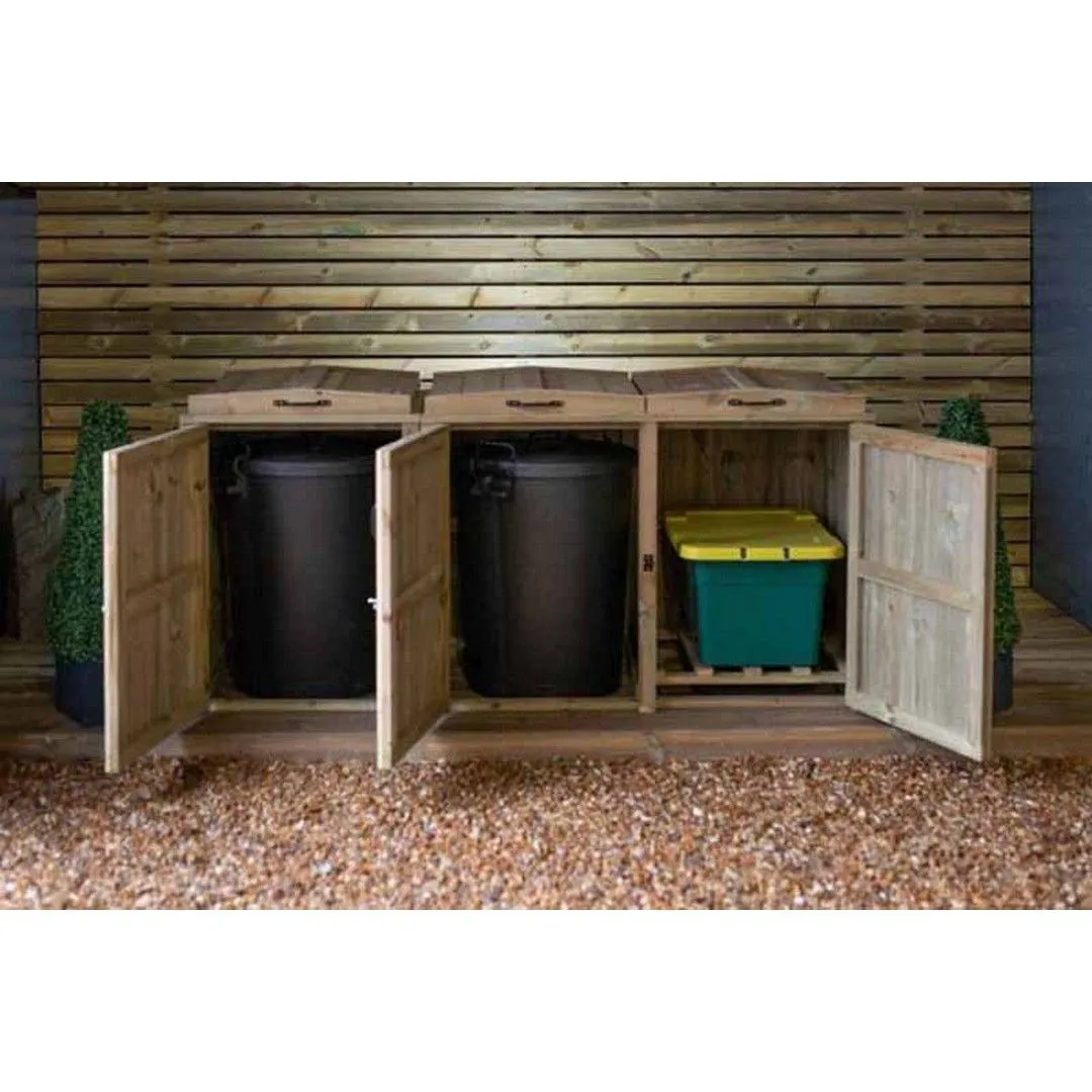 Buttercup Farm Paythorne Dustbin Store Triple - Timber - L64 x W180.5 x H88 cm in Brown 5