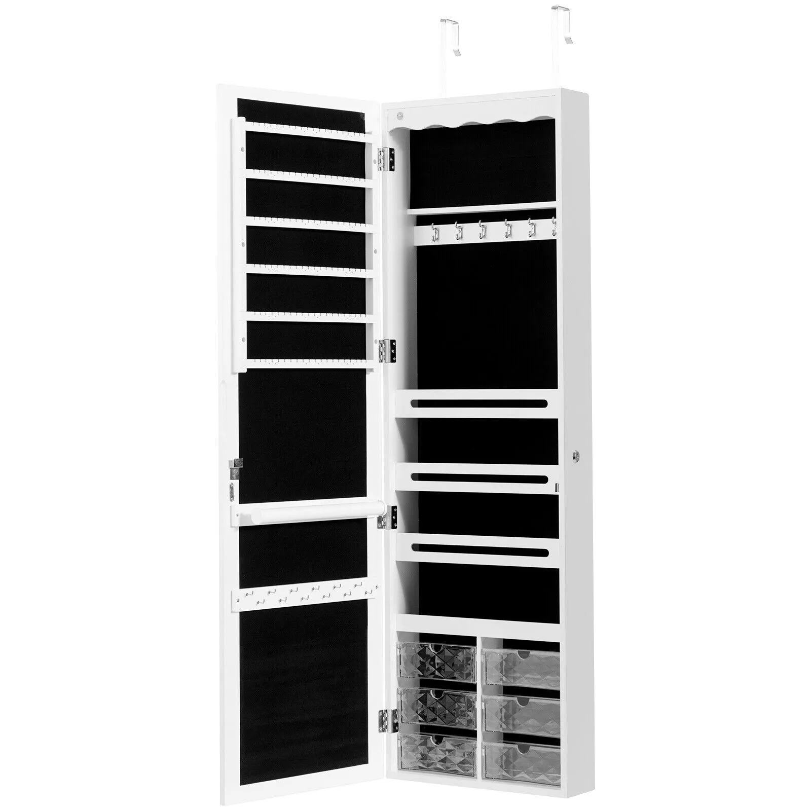 Costway Jewelry Cabinet 5 LED Lights Wall/Door Mounted Jewelry Armoire w/ Mirror in White 4