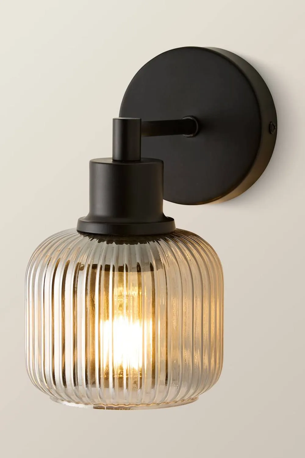 ValueLights Calpe Ribbed Glass Semi Flush Metallic Arm Wall Light in Black 3