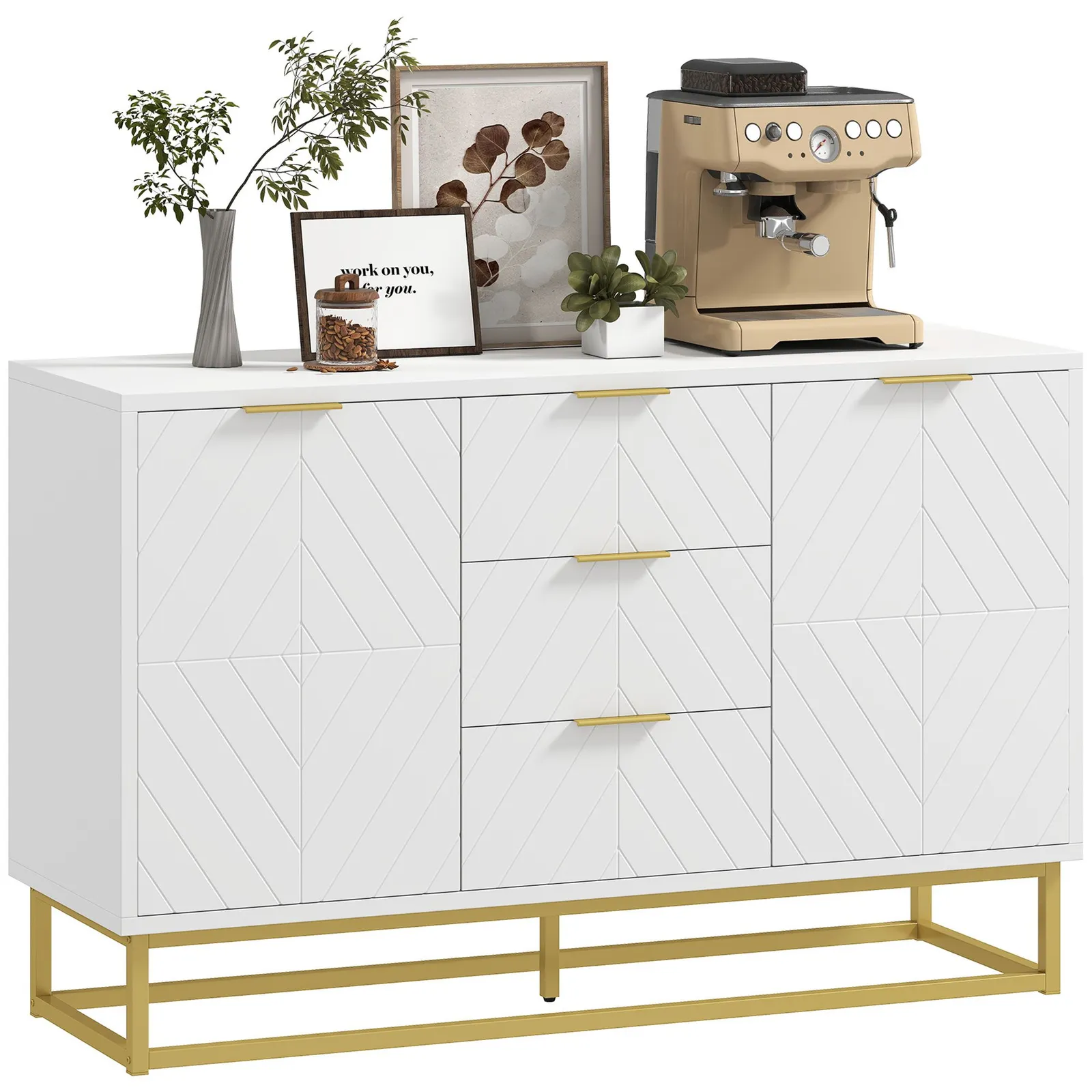 HOMCOM Sideboard Storage Cabinet with Adjustable Shelves in White 2