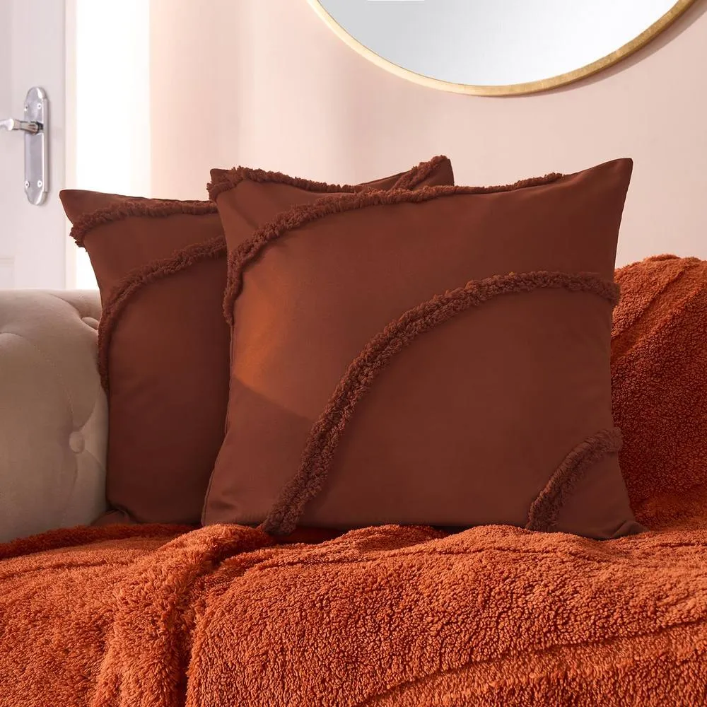 OHS 2 x Tufted Contour Cushion Cover Luxury Modern in Burnt Orange