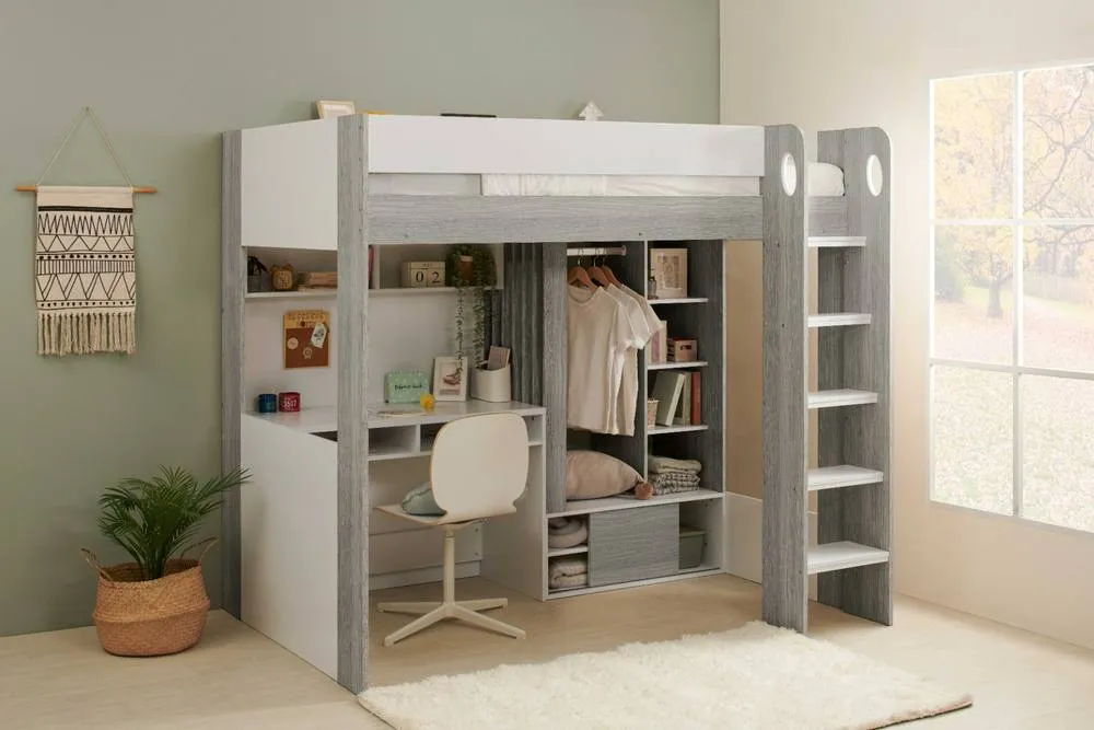 Flair Hampton High Sleeper Bed with Wardrobe in Grey 4