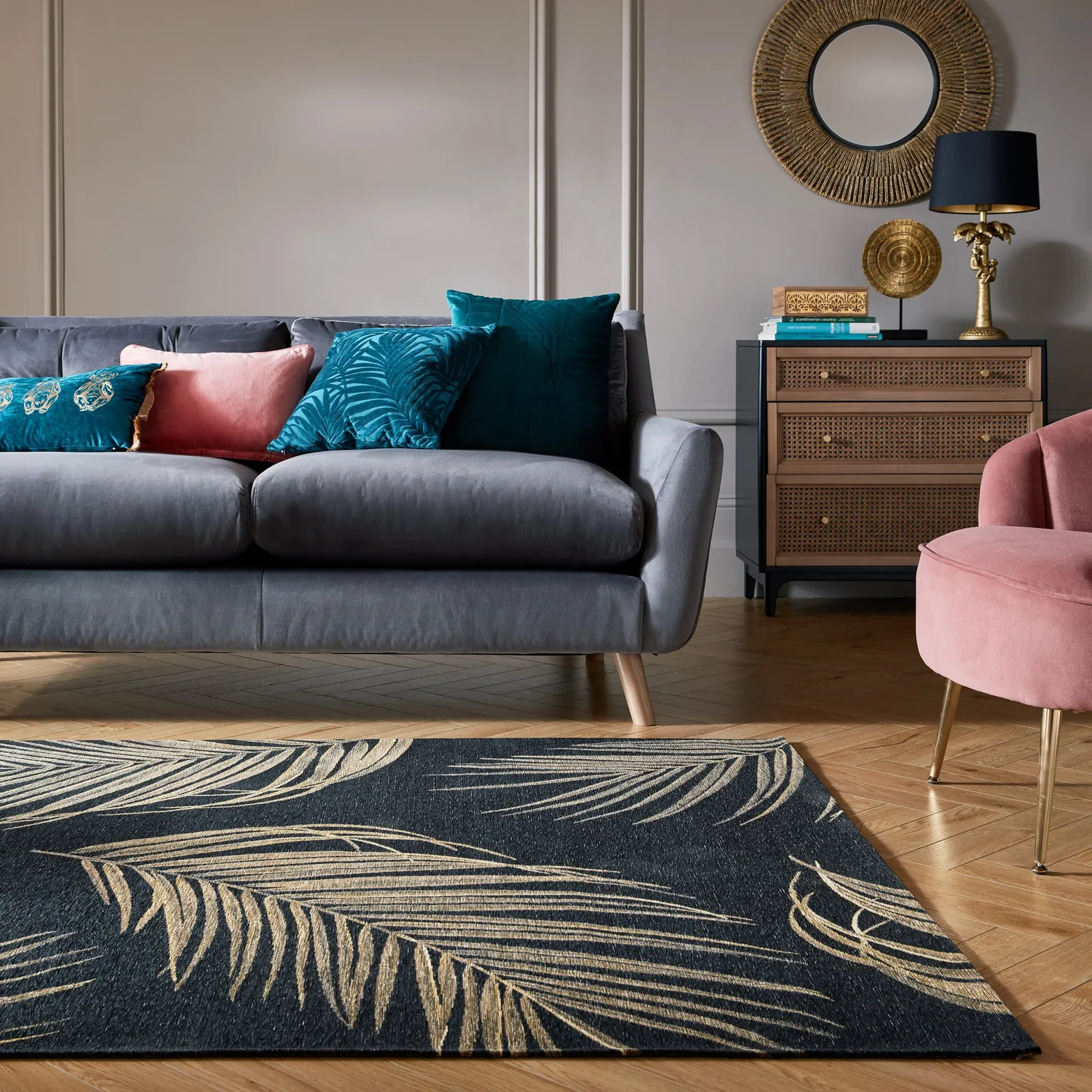 Gold Palm Leaf Rug Black and Gold