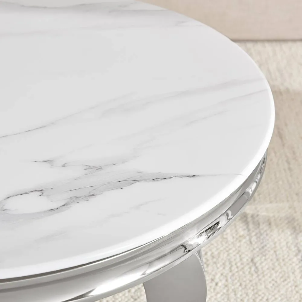 FurnitureboxUK Skye Round White Marble Glass & Metal Coffee Table 4