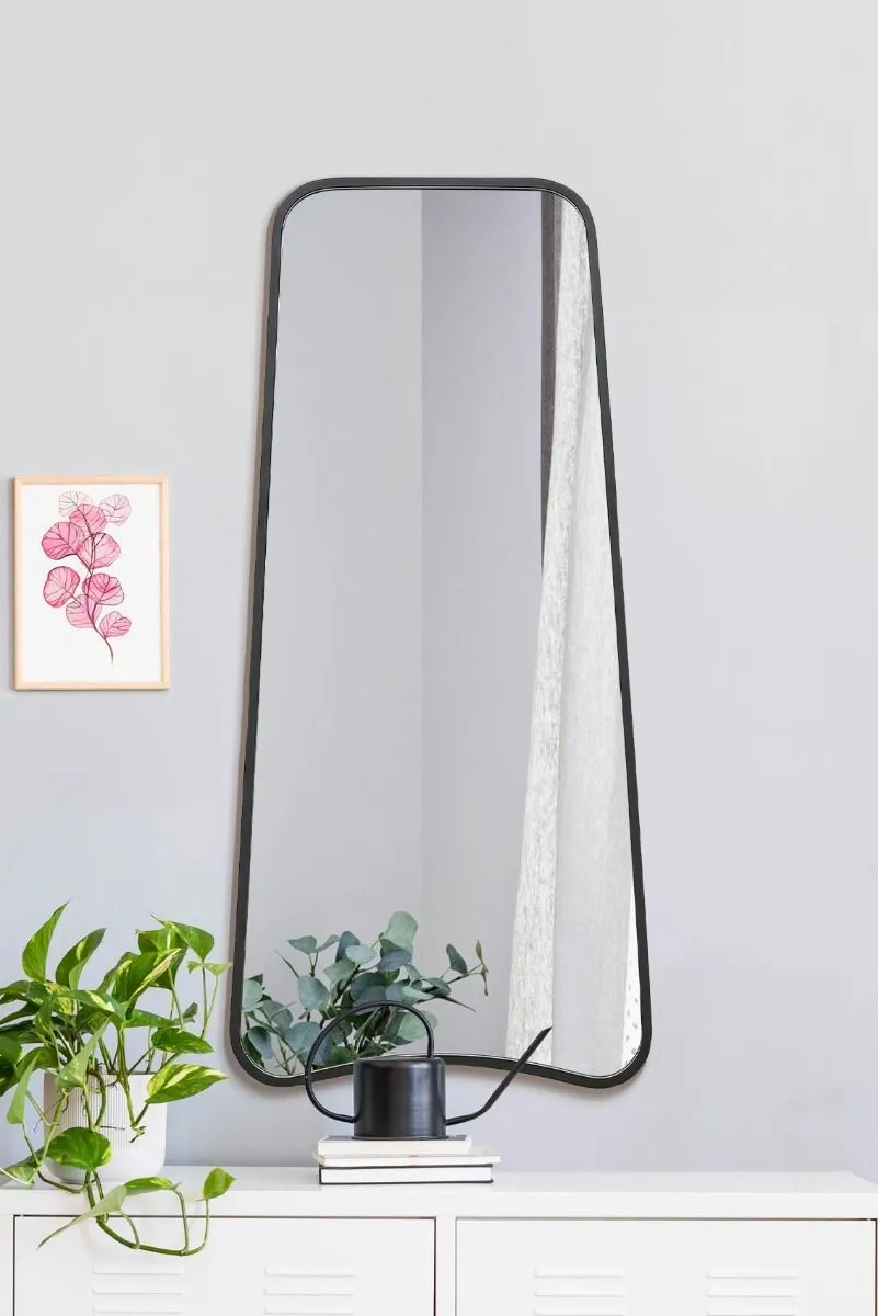 MirrorOutlet Black Metal Trapezoid Shape Framed Wall Mirror (122CM X 58CM) 2
