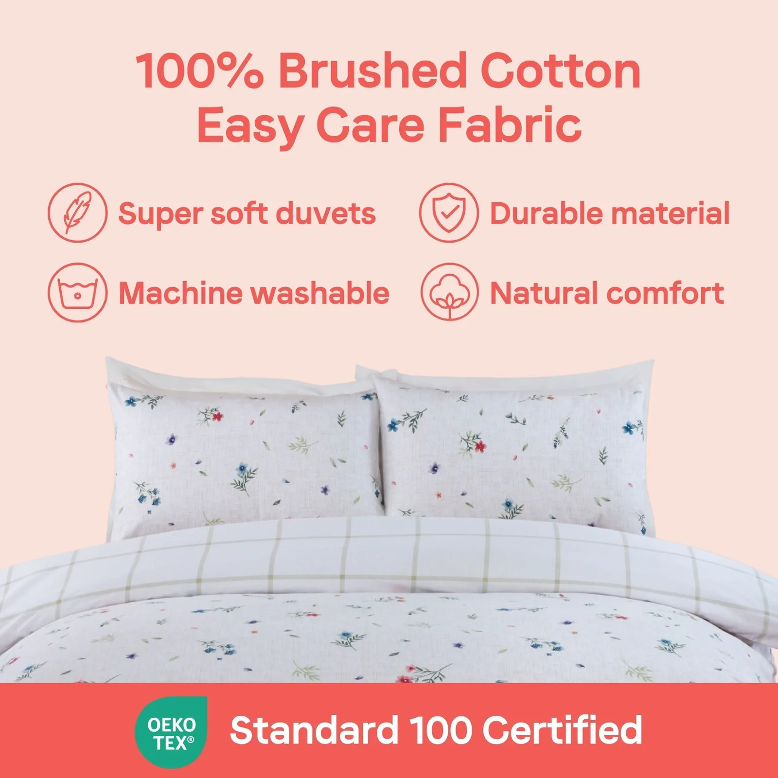 Rapport Home Meadow Brushed Cotton Reversible Duvet Cover Set with Pillowcase 6