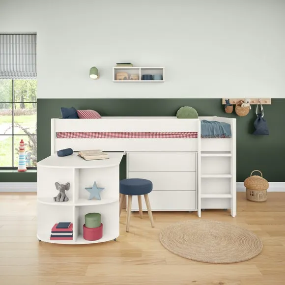 Uno Midsleeper With Pull Out Desk Chest of Drawers and Cube Unit Pine 2