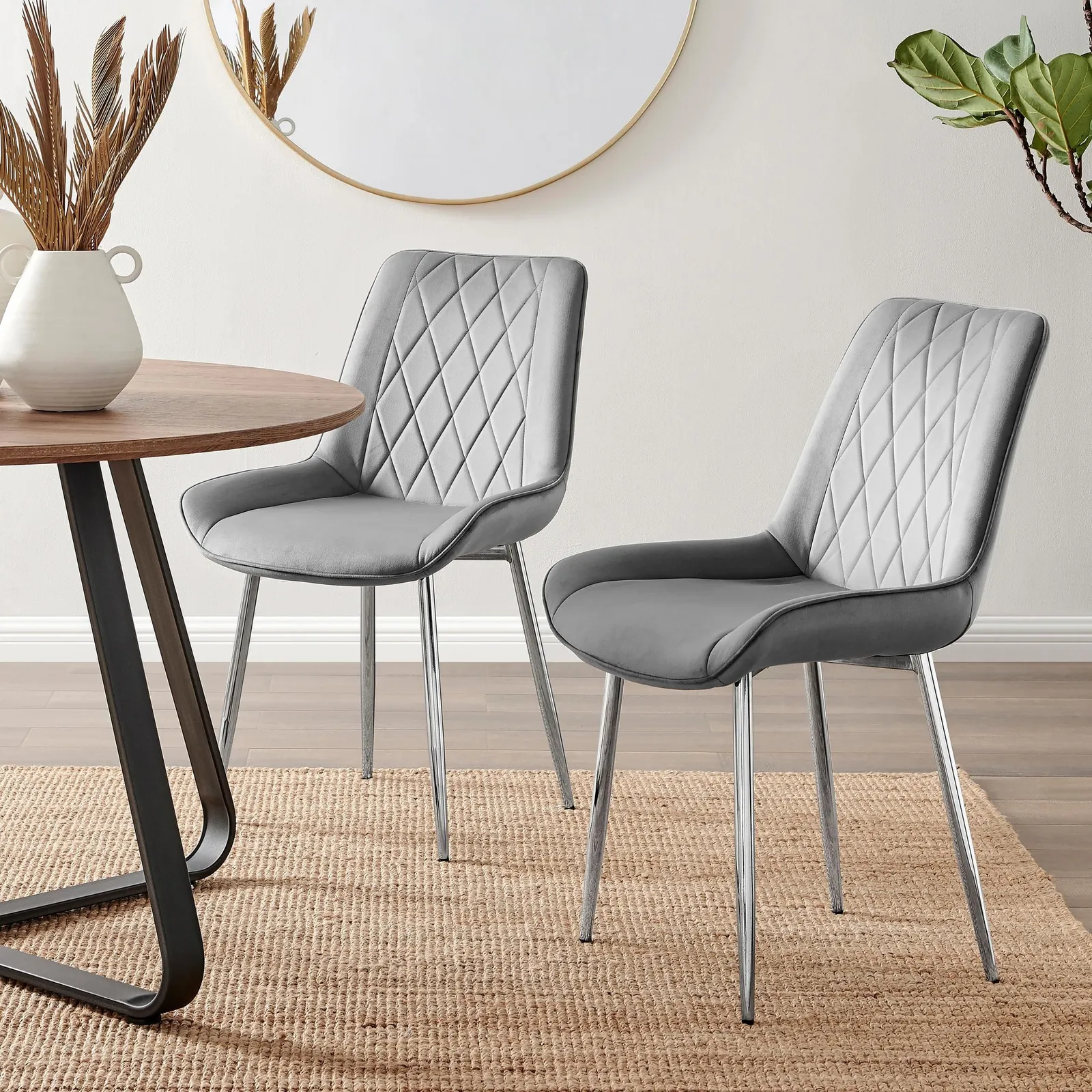 FurnitureboxUK 2x Pesaro Velvet Silver Leg Luxury Dining Chairs in Grey