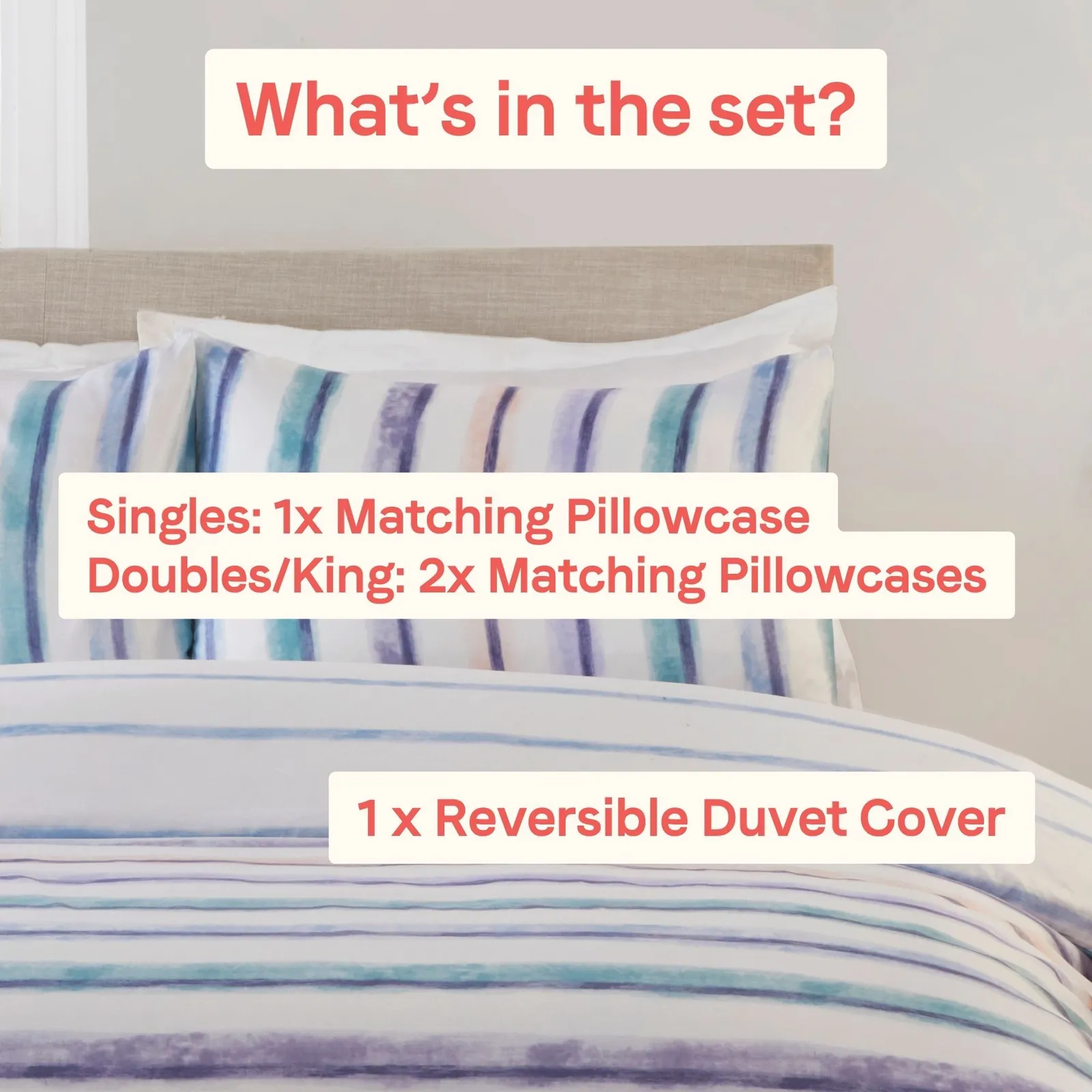 Rapport Home Horizon Stripped Polyester Reversible Duvet Cover Set with Pillowcase 4
