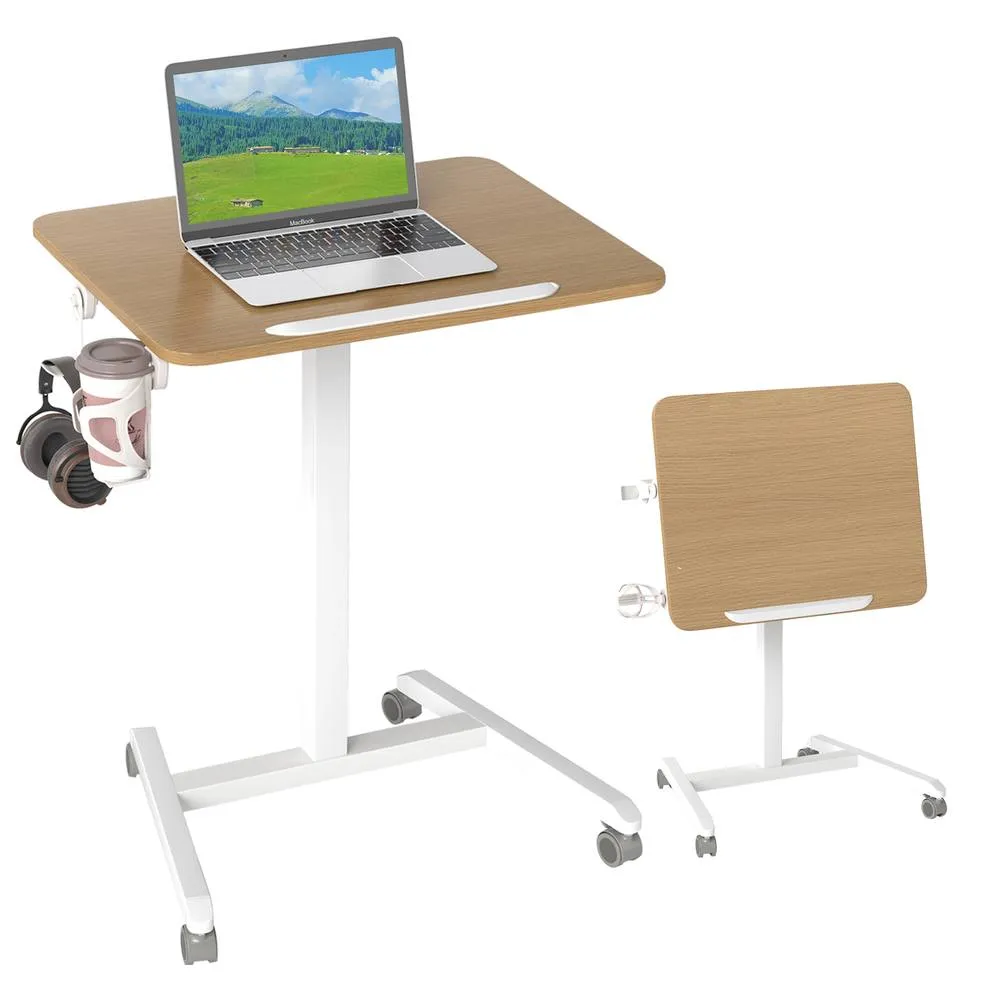 Costway Foldable Mobile Standing Desk Rolling Laptop Desk-Natural in Natural 4