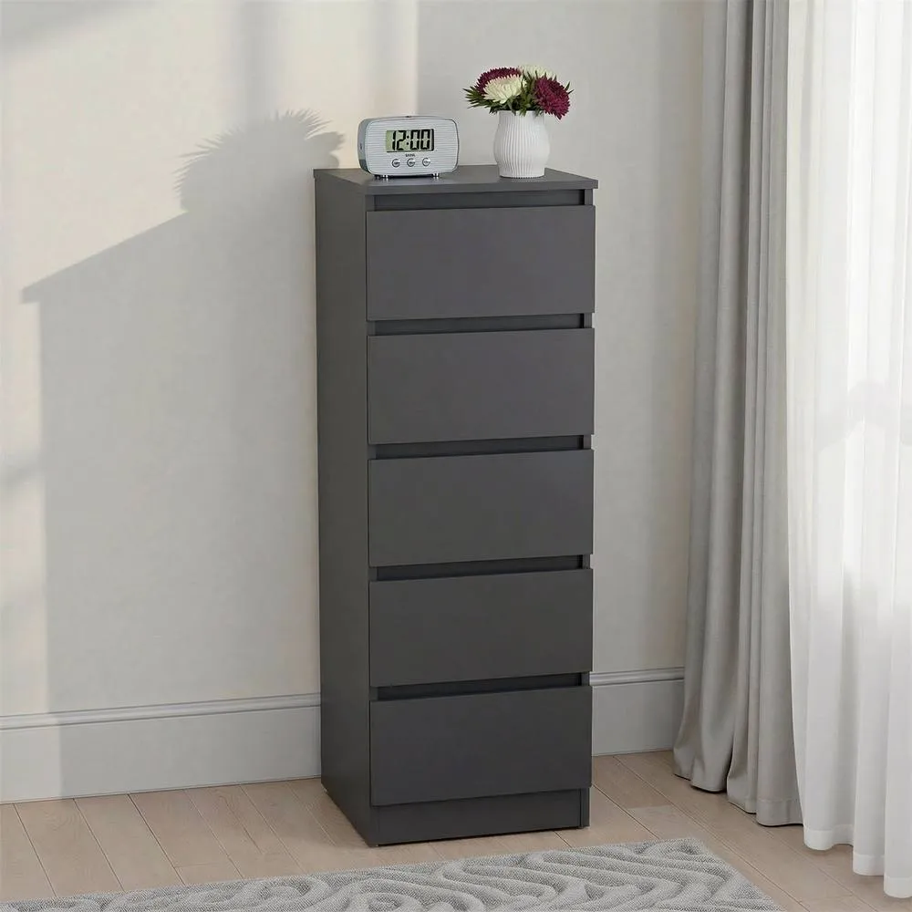 Seconique Malvern 5 Drawer Narrow Chest - Grey