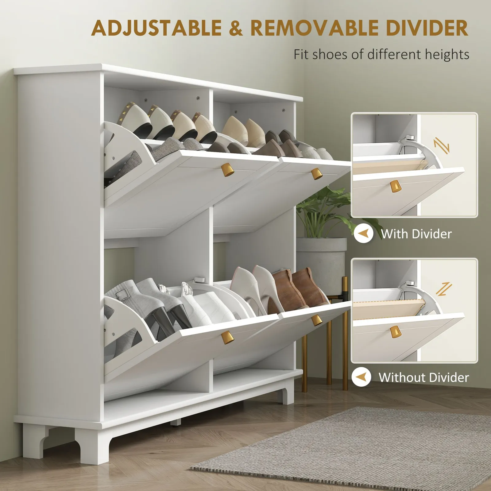 HOMCOM Narrow Shoe Cabinet with 4 Flip Drawers Adjustable Shelves, White 6
