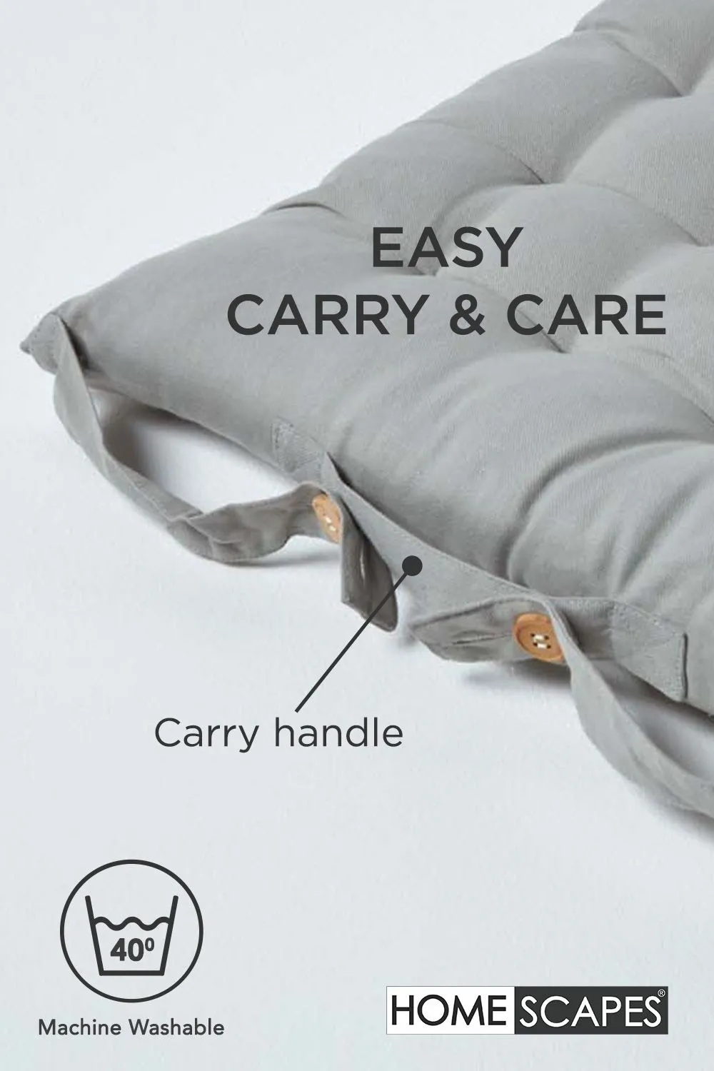 Homescapes 4 Pack Seat Pads Luxury 100% Cotton Indoor Outdoor Garden Cushion, 40cm in Grey 6