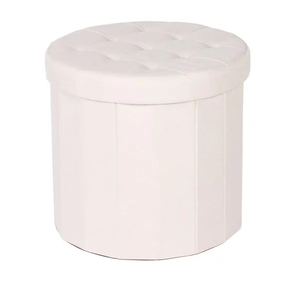 Faux Linen Round Ottoman 4
