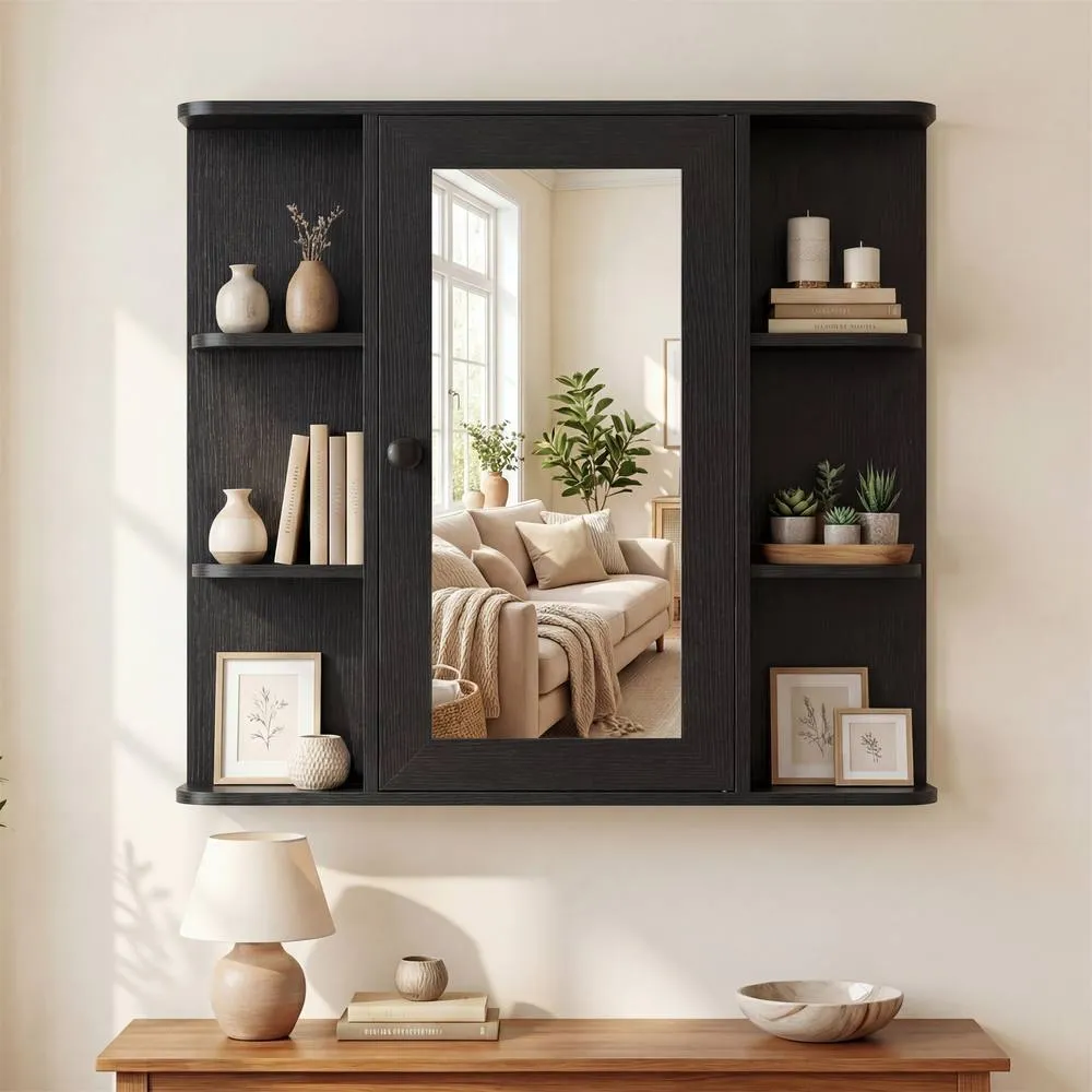 Costway Bathroom Wall Cabinet Modern Wall Mounted Medicine Cabinet with Mirror in Black 5