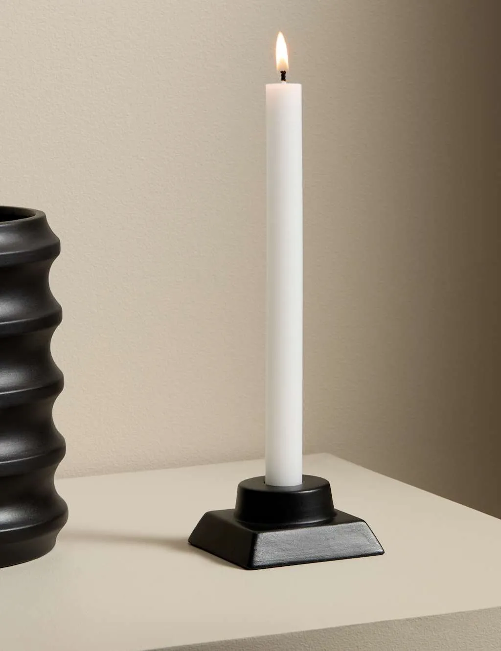 M&S X Kelly Hoppen Block Ceramic Dinner Candle Holder Black