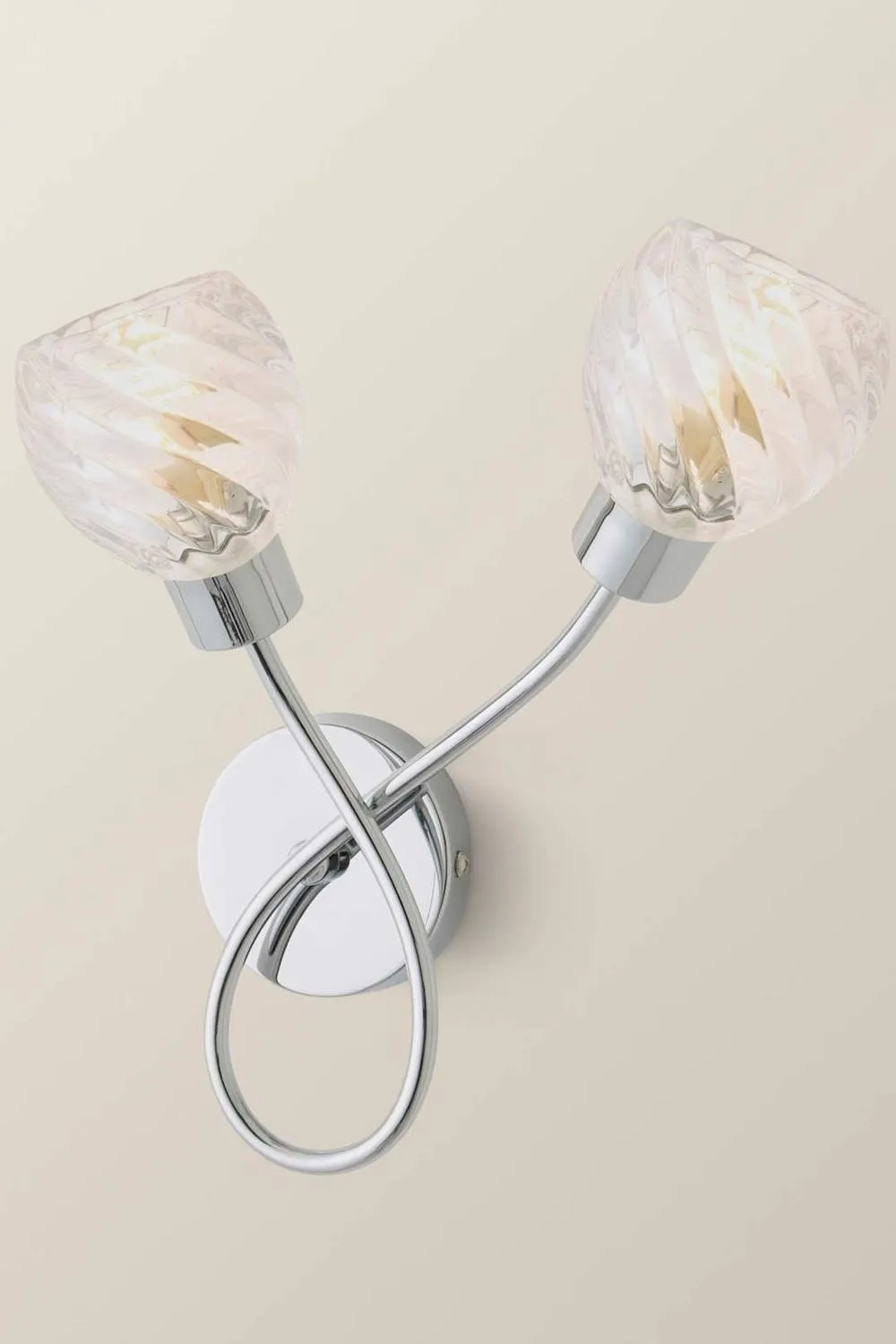 ValueLights Reyka Chrome 2 Way Swirl Glass Wall Light in Metallic Silver 3