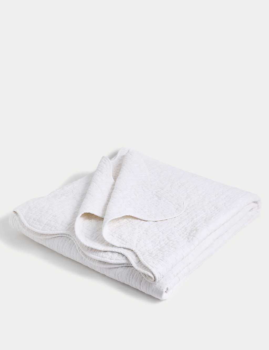 M&S Pure Cotton Quilted Scallop Bedspread Soft White