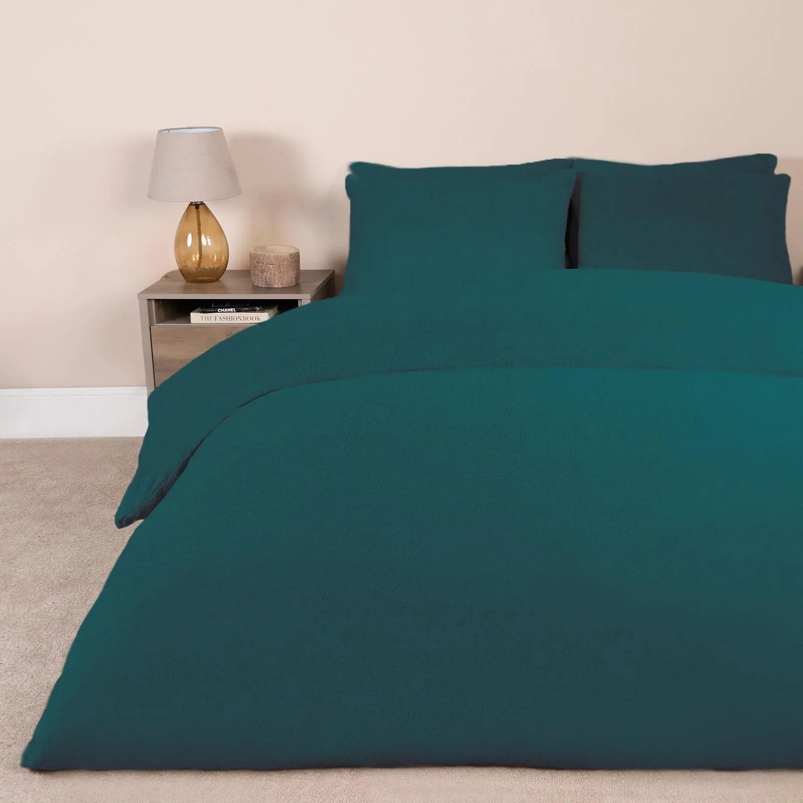 OHS Thermal Soft Teddy Fleece Duvet Cover Bedding Set in Teal