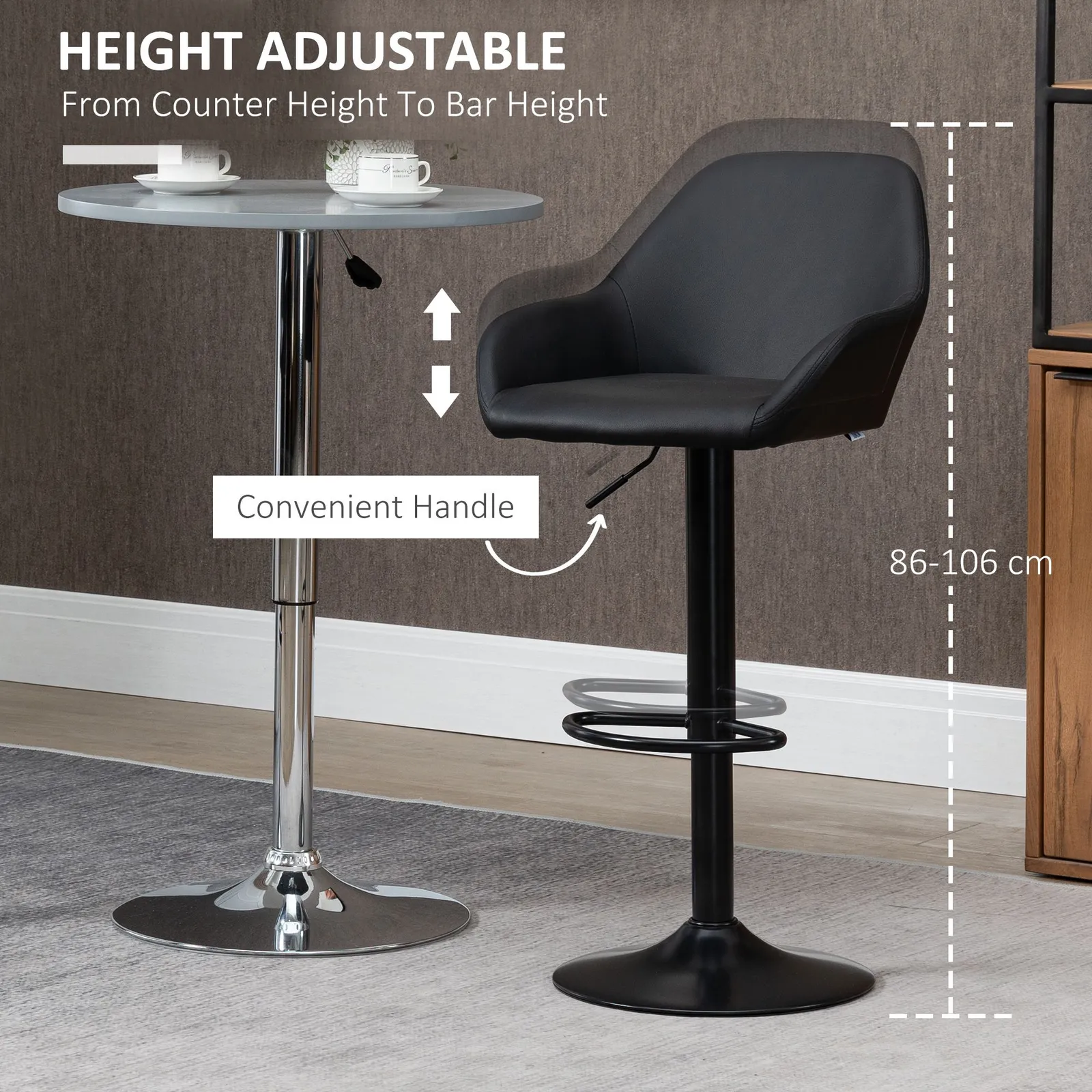 HOMCOM Bar Stools Set of 2 Swivel Barstool W/ Footrest Kitchen Dining Room in Black 6