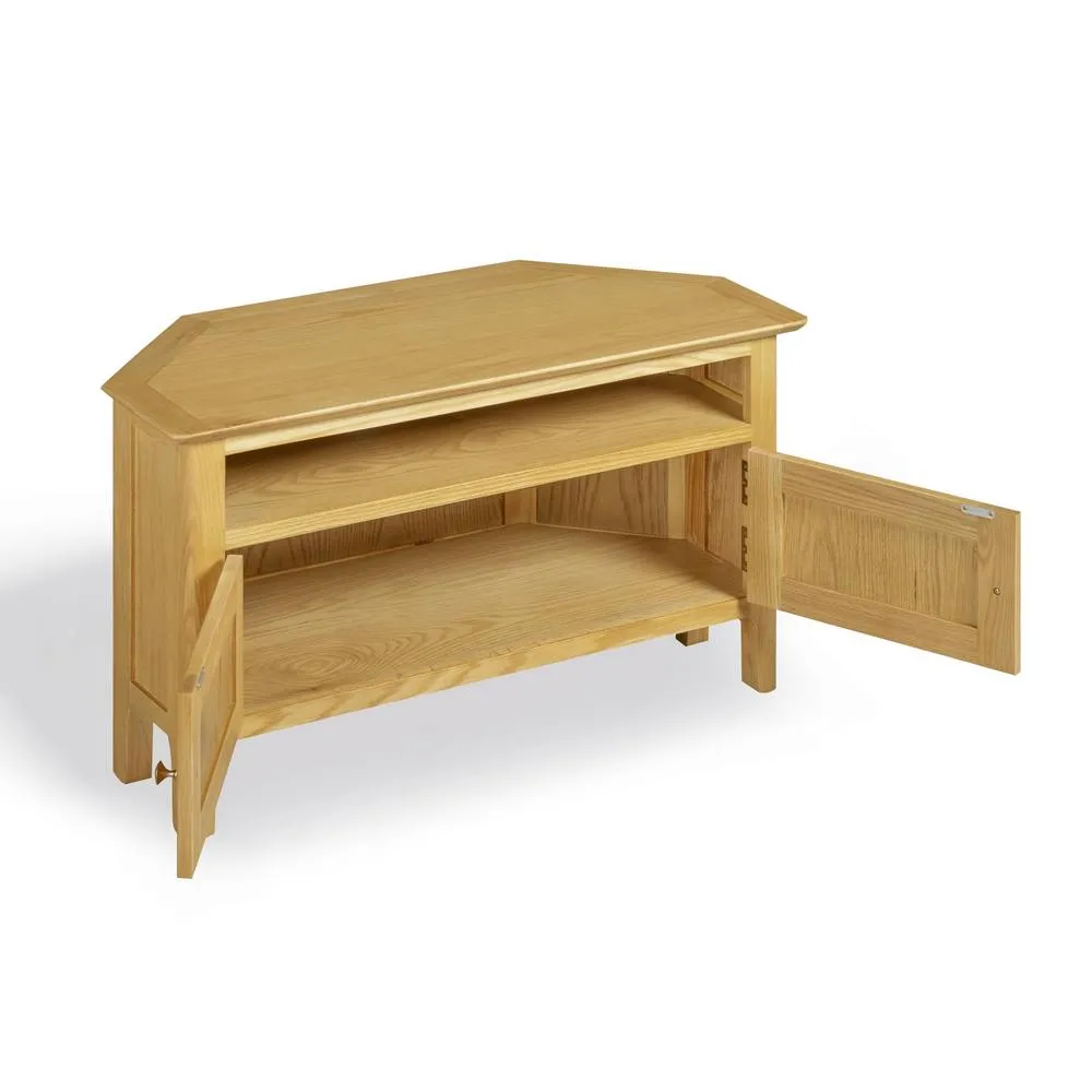FurnitureboxUK Belle Solid Oak Wood Corner TV Stand in Light Brown 4