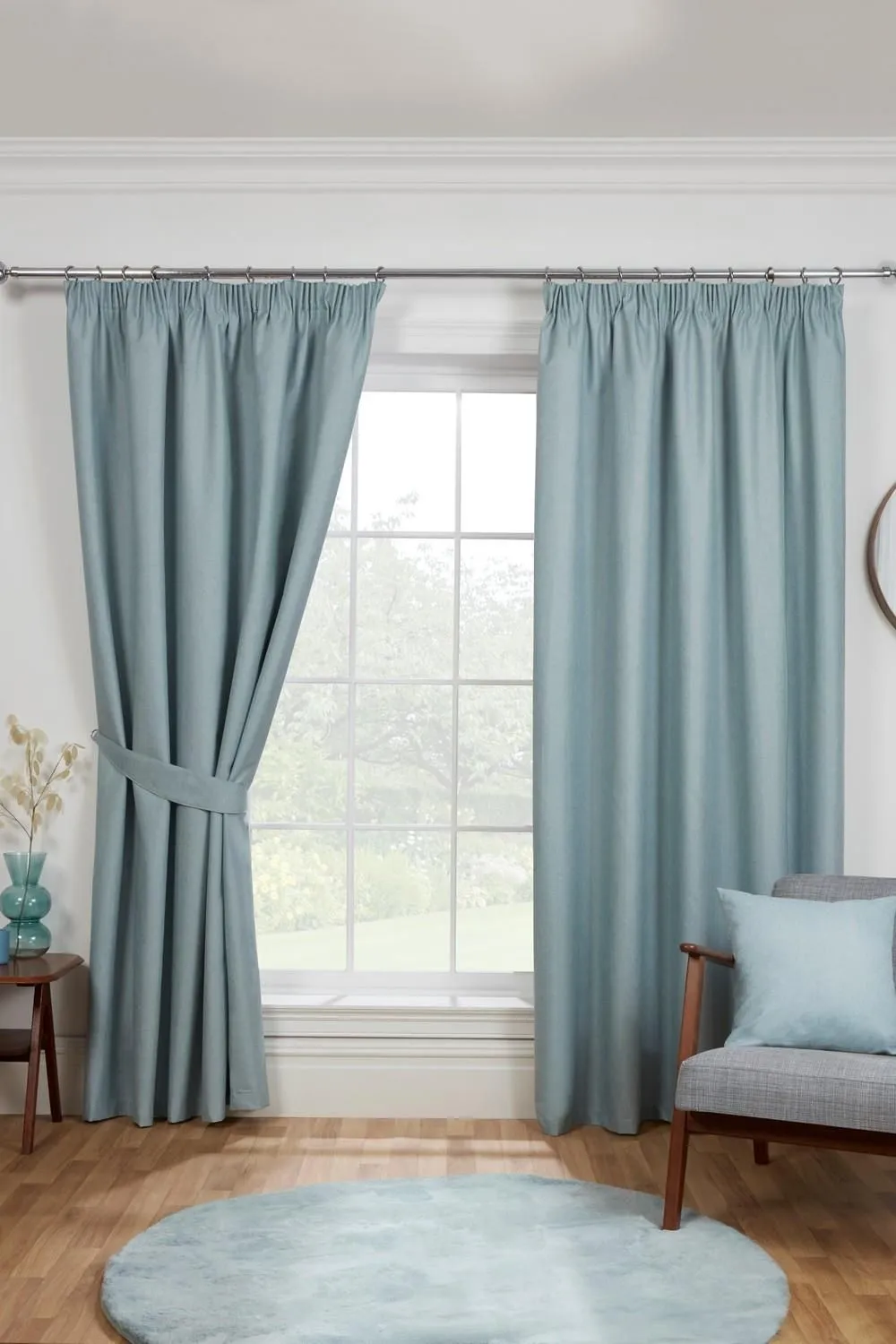 Sundour Eclipse Pencil Pleat Blackout Curtains Taped Curtain Pair in Blue 1
