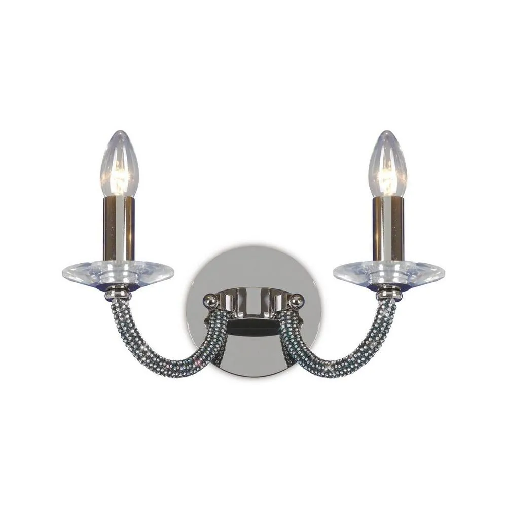 Netlighting Elena Wall Lamp Switched 2 Candle Light Black Chrome Crystal