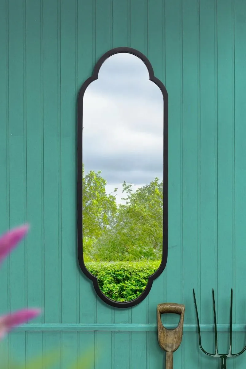 MirrorOutlet Black Metal Framed Double Arched Oval Garden Wall Mirror 102 X 35.5CM 2