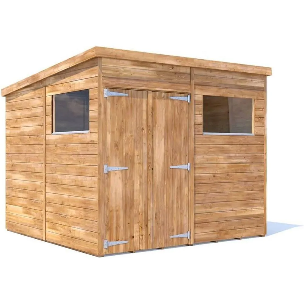 Dunster House Wooden Bike Shed Garden Building 2.4 x 2.4m Pent Roof Overlord Modular in Brown