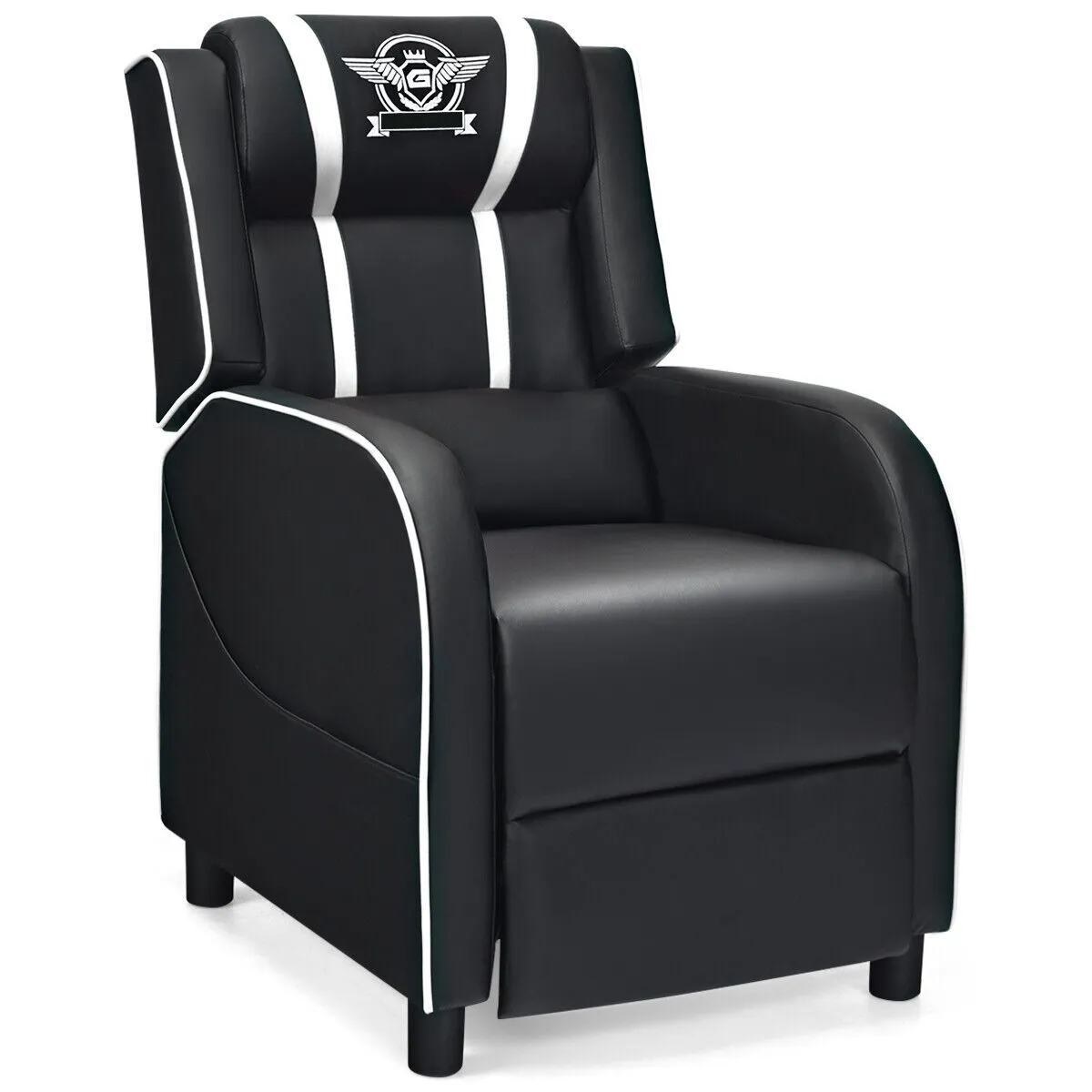 Costway Gaming Recliner Chair PU Leather Single Recliner Sofa Adjustable w/ Footrest in White