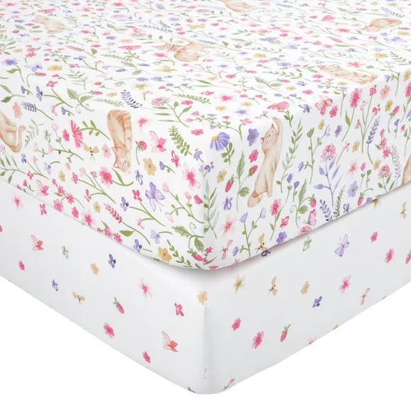 Set of 2 Floral Kitty Cats Fitted Sheets 3