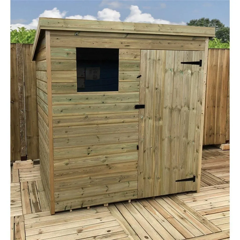 Marlborough 6 x 5 Pressure Treated Pent Garden Shed with Single Door in Natural 2