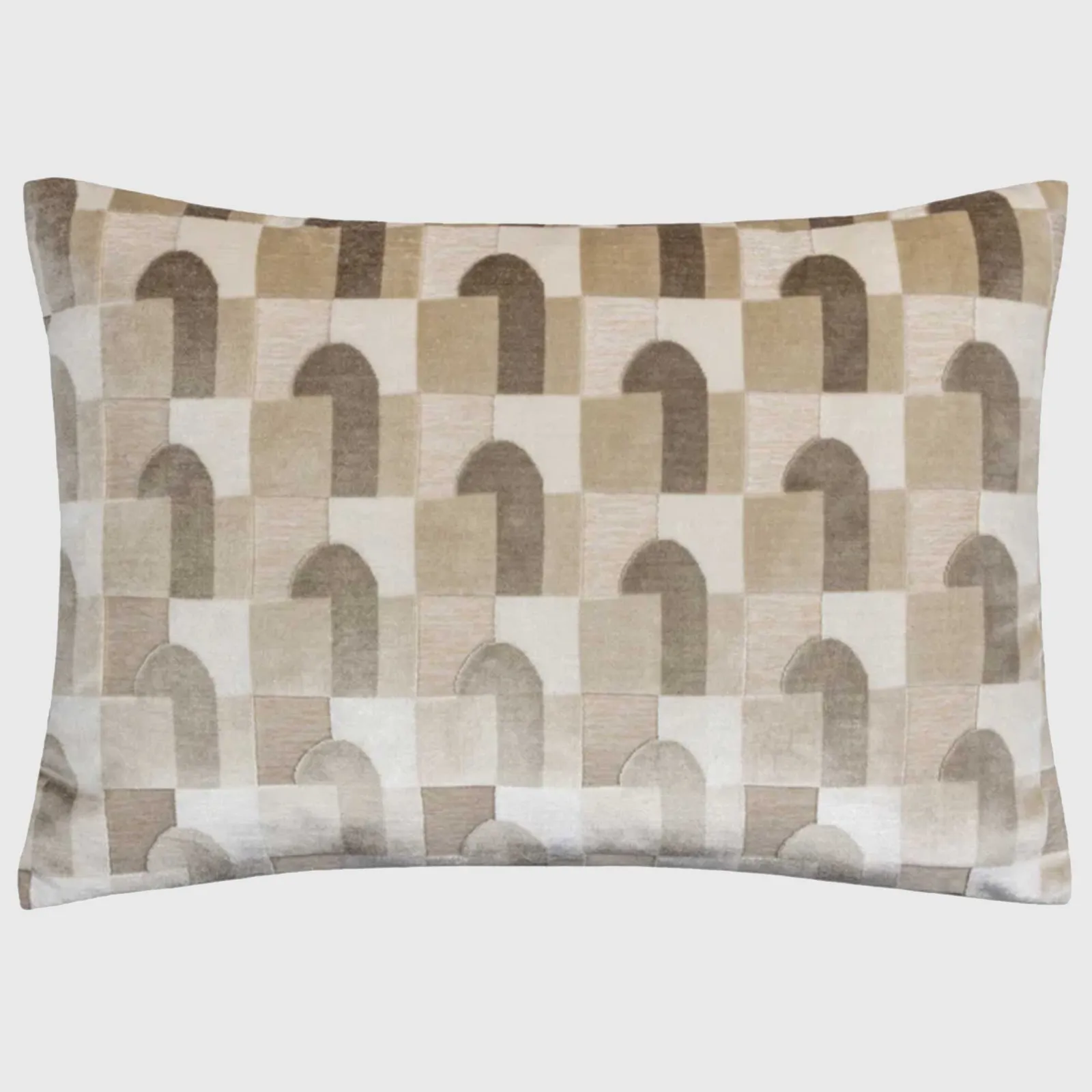 Geometric Velvet Cushion, Square, Neutral Polyester | Barker & Stonehouse