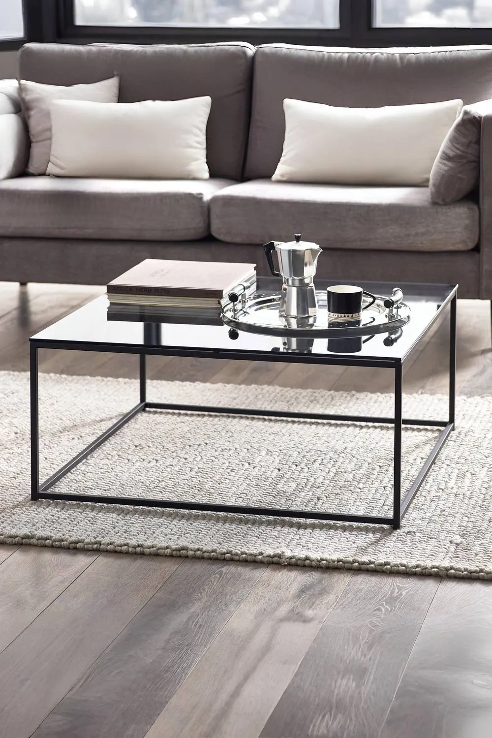 Julian Bowen Chicago Square Glass Top Coffee Table in Black