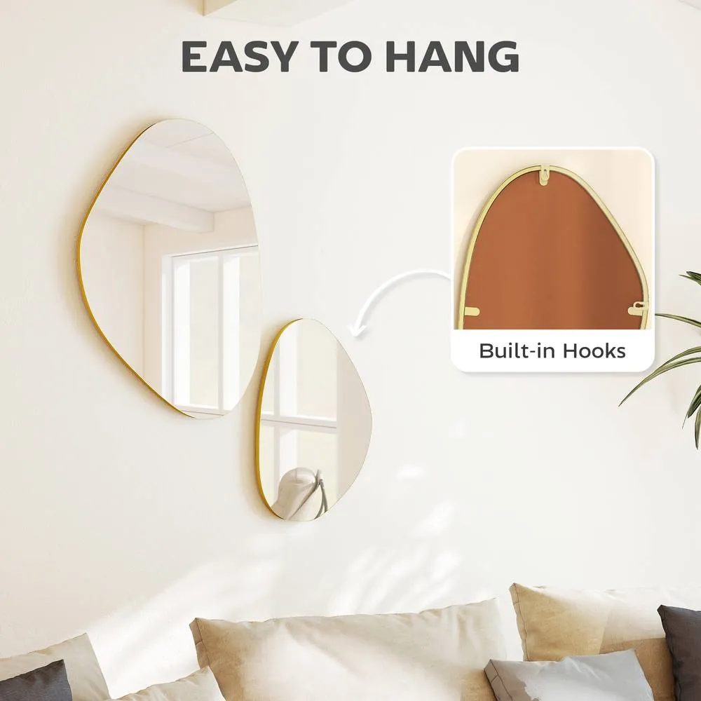 HOMCOM Pebble-Shaped Decorative Mirror, Set of 2 Wall Mirror in Gold 6