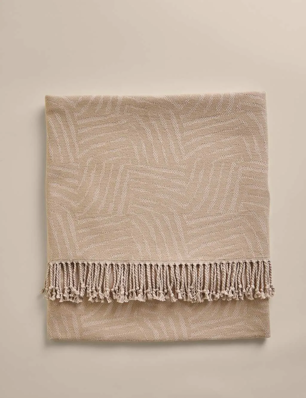 M&S Cotton Rich Geometric Throw Neutral