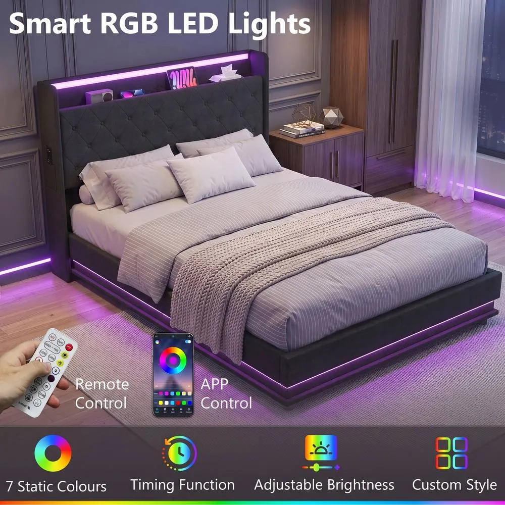HOMCOM Lift up Storage Bed Frame with RGB LED Lights, 135 x 190cm, Black 5